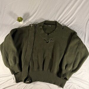 Raf Simons SS18 Fireman Buckle Oversized Sweater Green Wool Size S